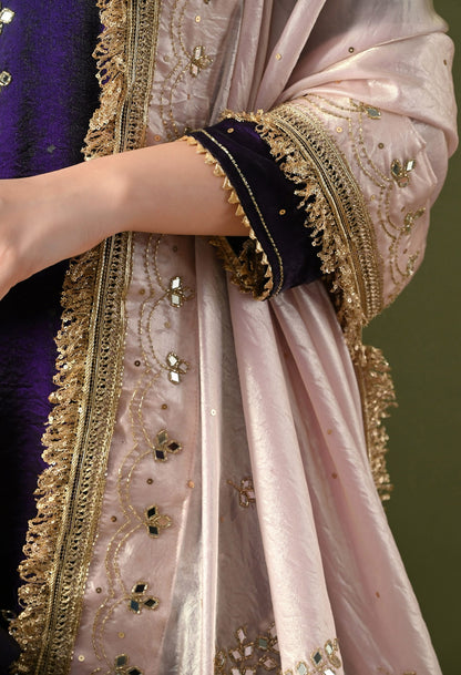Dark Purple Gharara Set with Mirror, Cutdana & Sequin Work.
