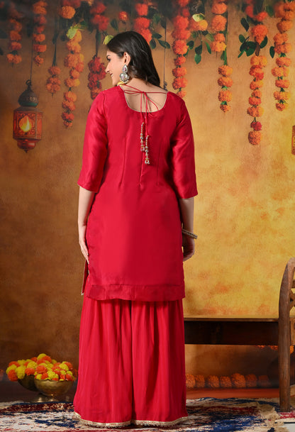 Graceful Rani Pink Gharara Set With Gotta , Zardozi & Applique Work