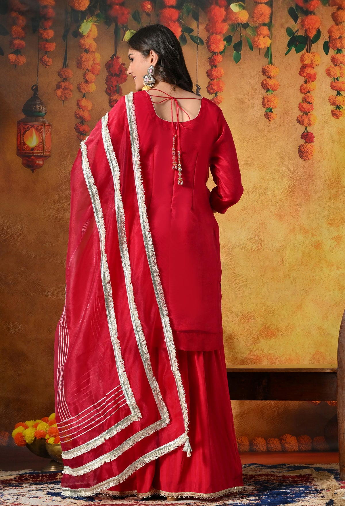 Graceful Rani Pink Gharara Set With Gotta , Zardozi & Applique Work