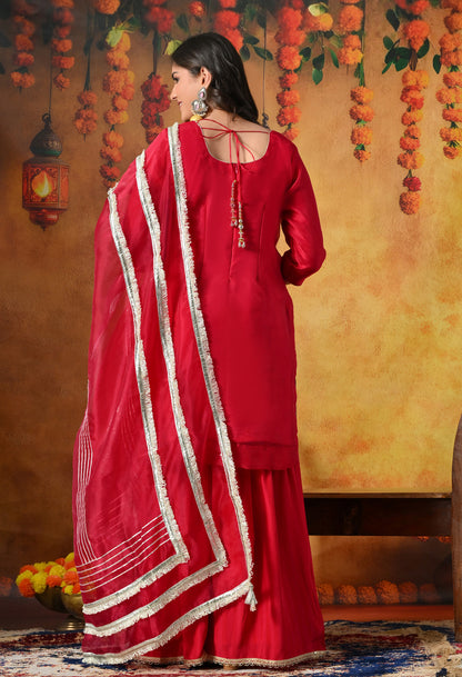 Graceful Rani Pink Gharara Set With Gotta , Zardozi & Applique Work