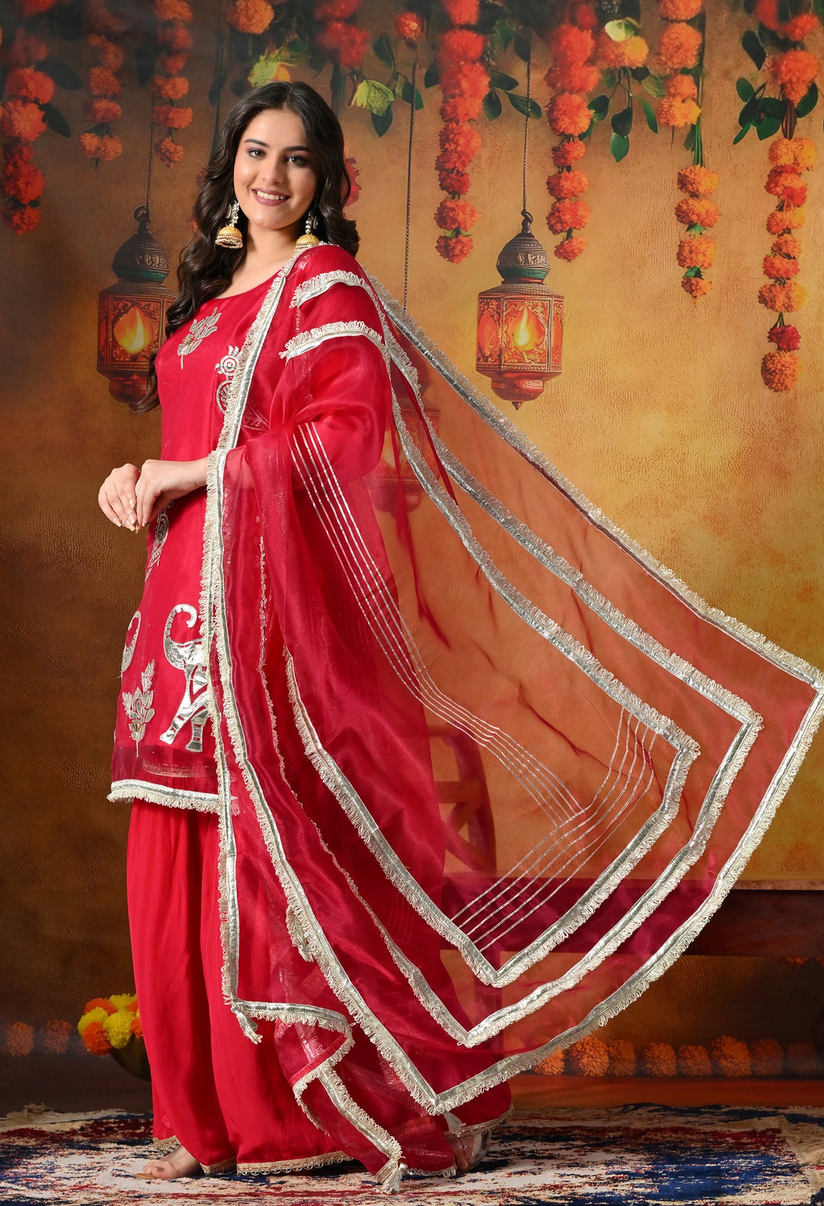 Graceful Rani Pink Gharara Set With Gotta , Zardozi & Applique Work