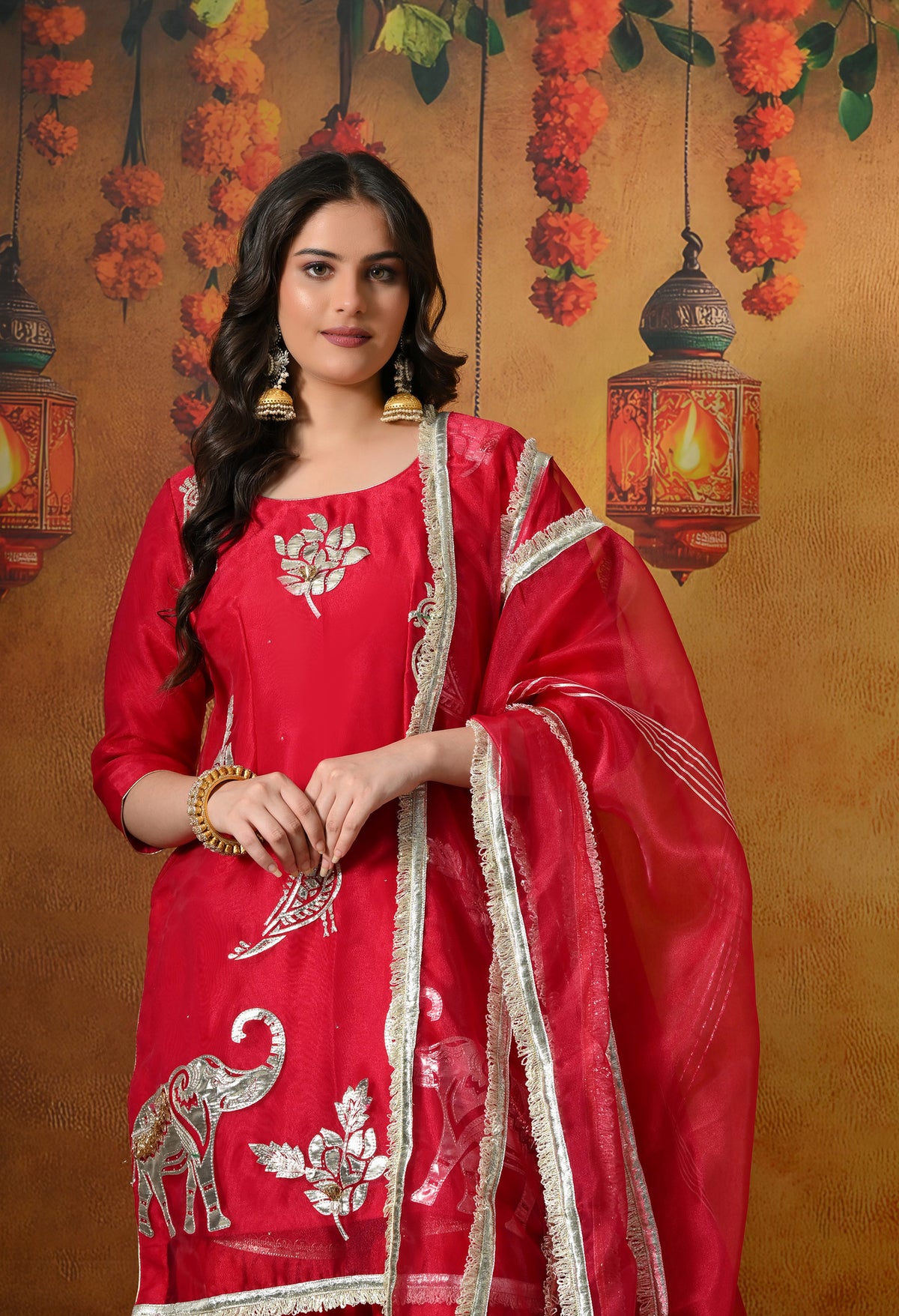 Graceful Rani Pink Gharara Set With Gotta , Zardozi & Applique Work