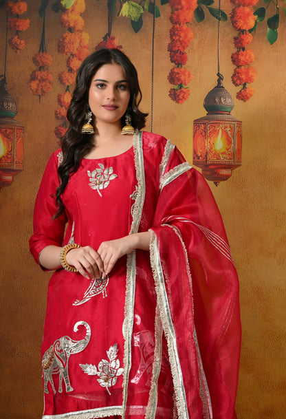 Graceful Rani Pink Gharara Set With Gotta , Zardozi & Applique Work
