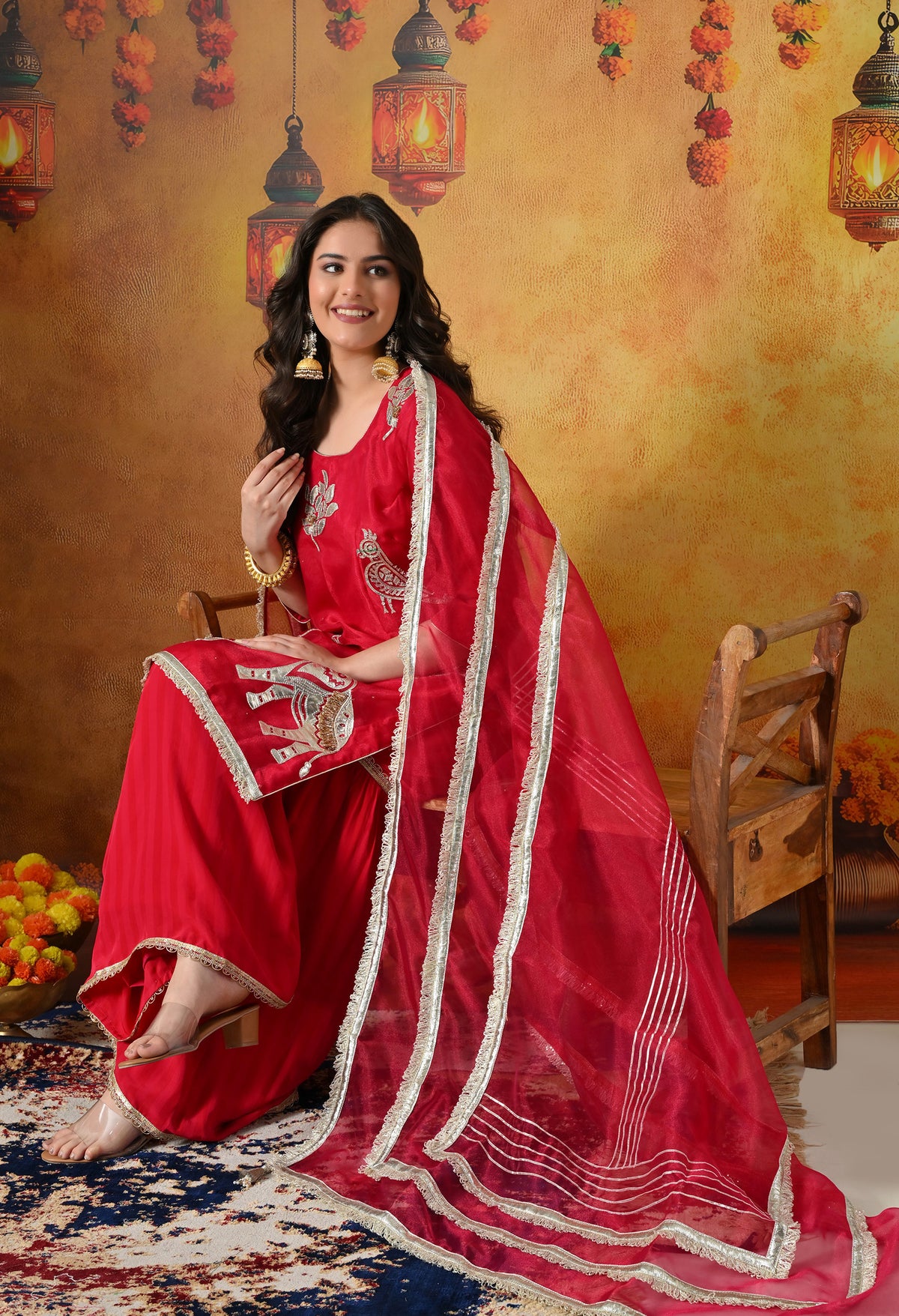Graceful Rani Pink Gharara Set With Gotta , Zardozi & Applique Work