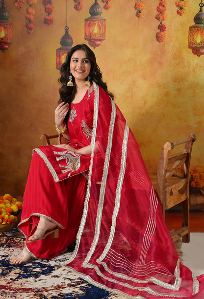 Graceful Rani Pink Gharara Set With Gotta , Zardozi & Applique Work