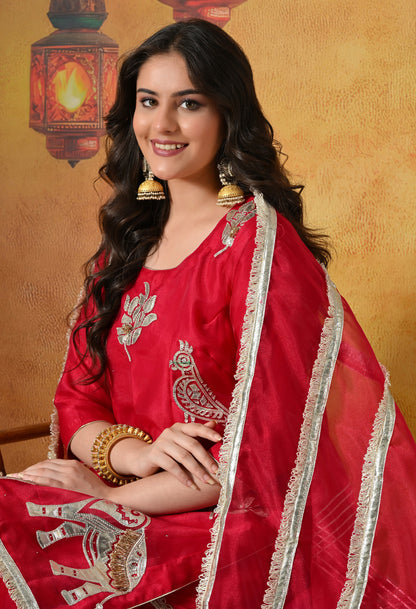 Graceful Rani Pink Gharara Set With Gotta , Zardozi & Applique Work