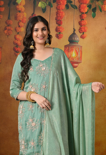 Mint Green Gharara Set With Zardozi, Crystal & Pearl Work