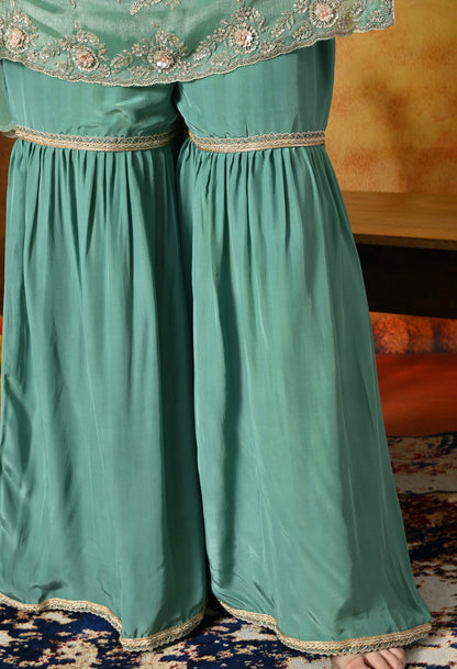 Mint Green Gharara Set With Zardozi, Crystal & Pearl Work