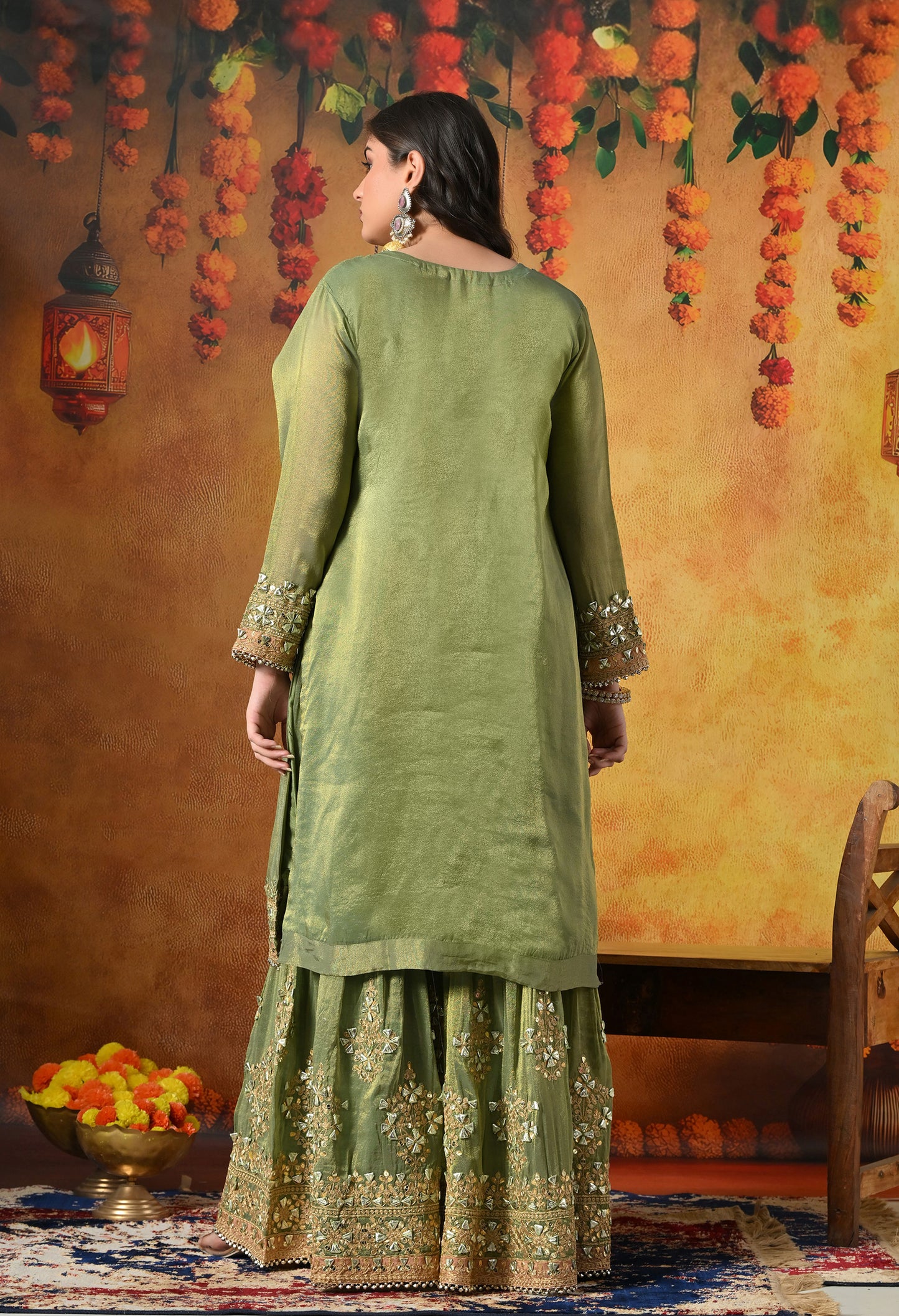 Light Green Gharara Set with Gotta & Zardozi Embroidery