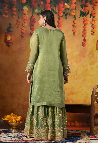 Light Green Gharara Set with Gotta & Zardozi Embroidery