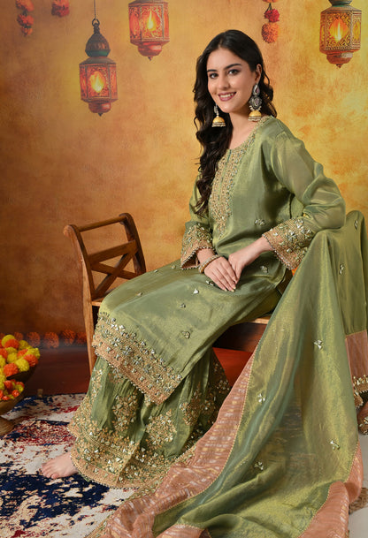Light Green Gharara Set with Gotta & Zardozi Embroidery