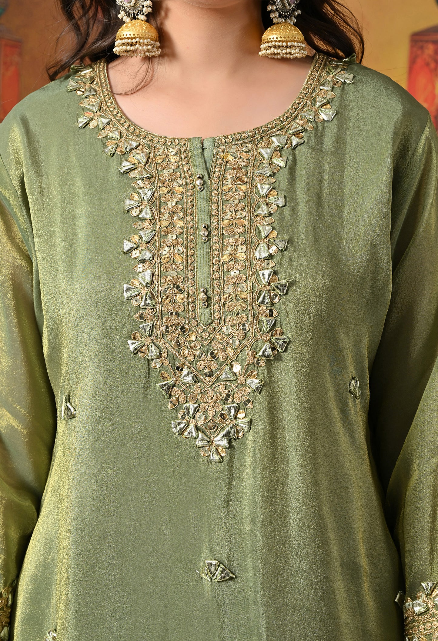 Light Green Gharara Set with Gotta & Zardozi Embroidery