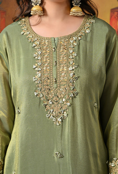 Light Green Gharara Set with Gotta & Zardozi Embroidery