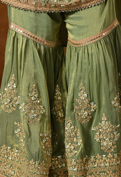 Light Green Gharara Set with Gotta & Zardozi Embroidery