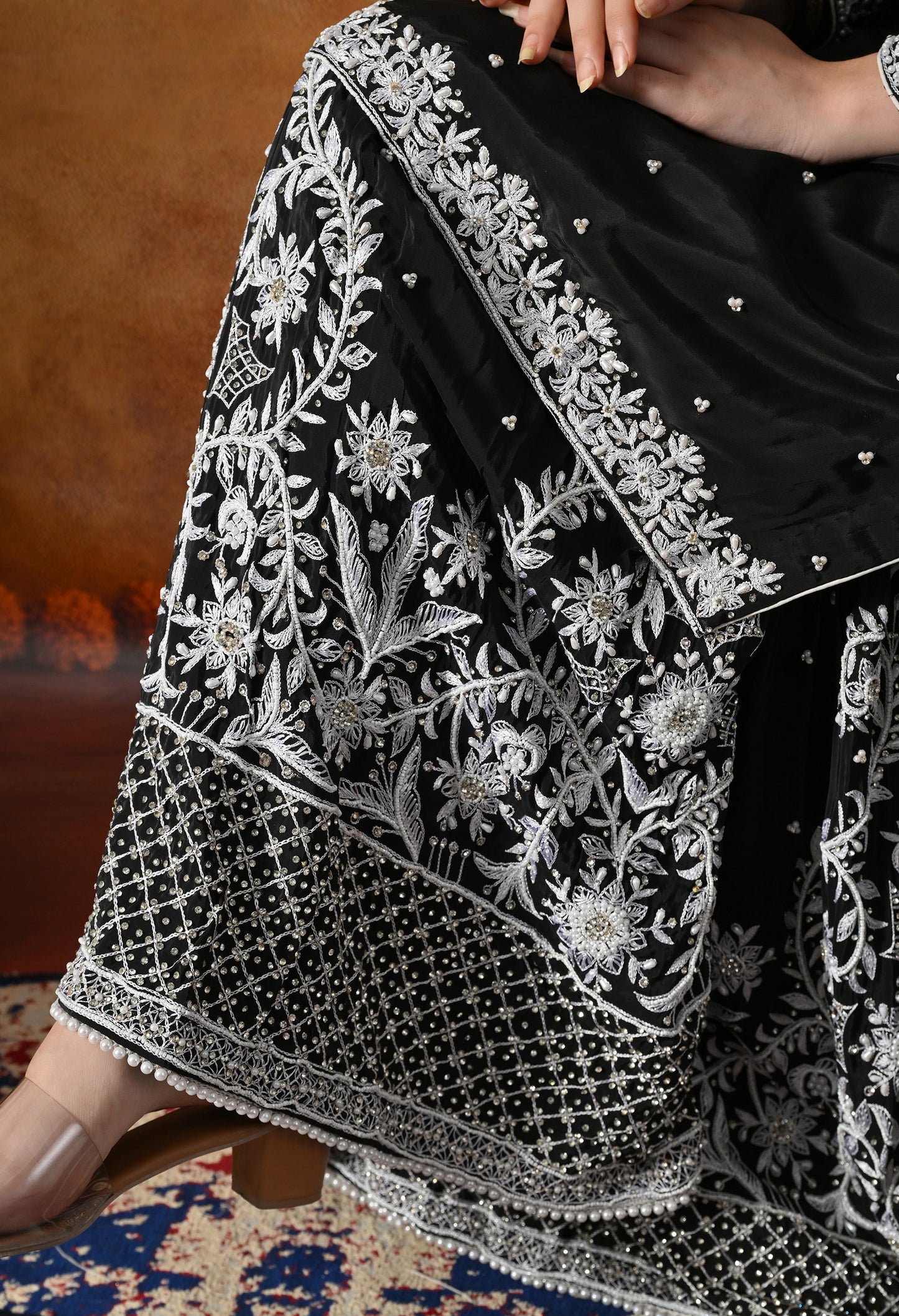 Sophisticated Black Sharara Set with Thread and Sequin Embroidery