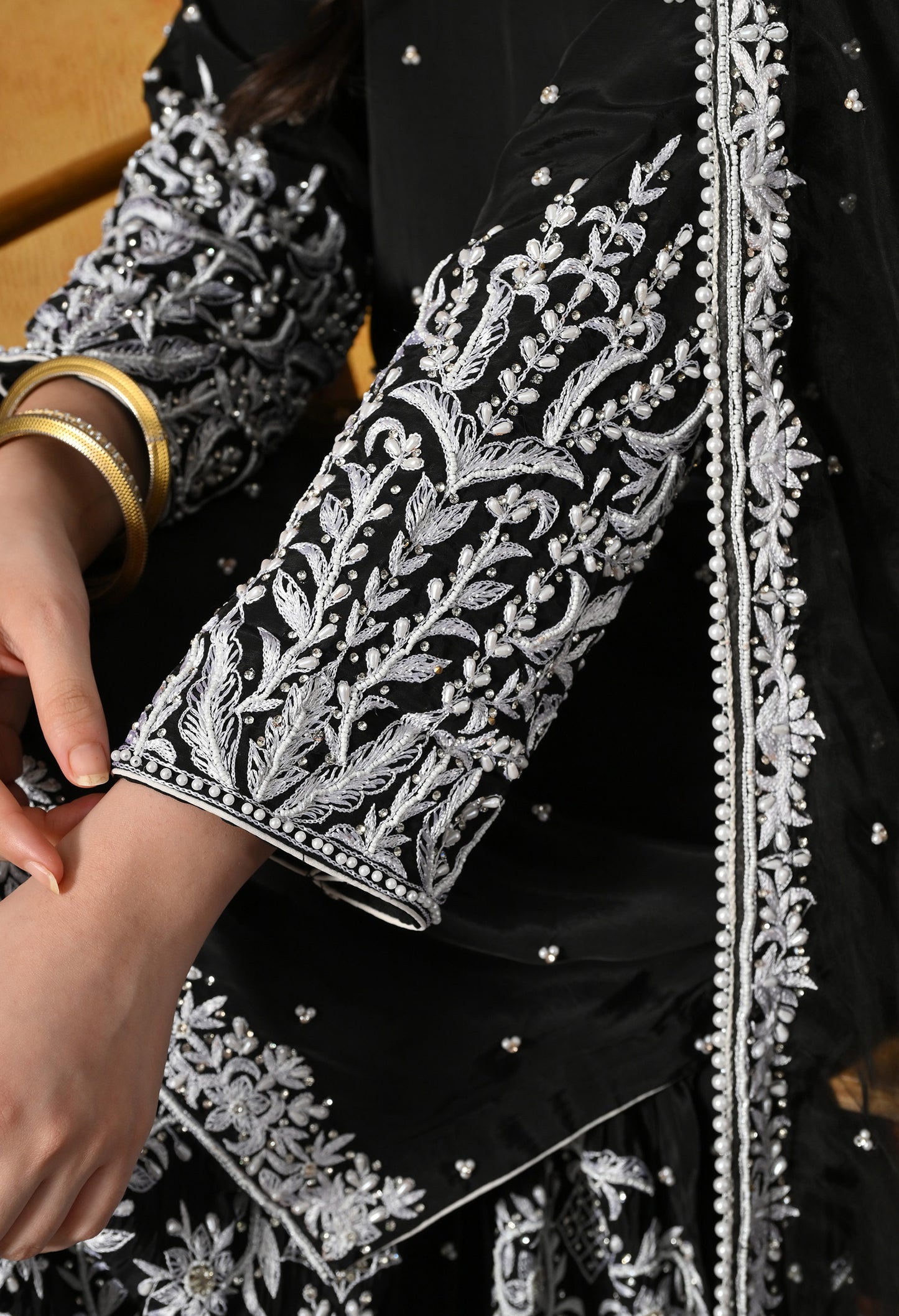 Sophisticated Black Sharara Set with Thread and Sequin Embroidery