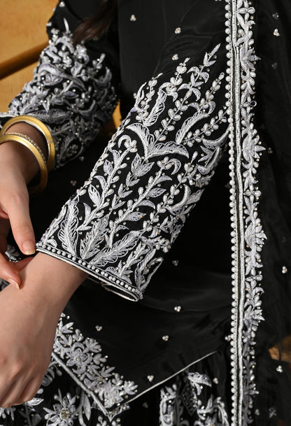 Sophisticated Black Sharara Set with Thread and Sequin Embroidery