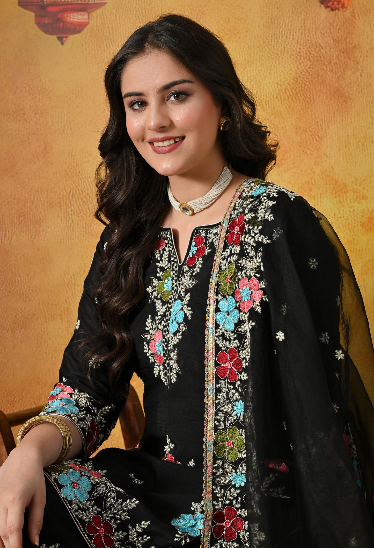 Striking Black Silk Gharara Set with Zardozi Embroidery