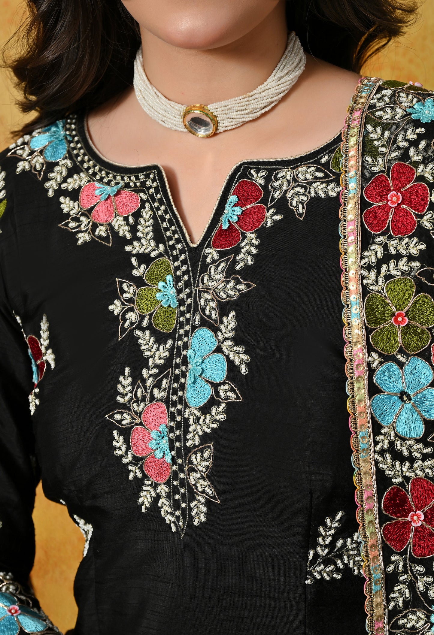 Striking Black Silk Gharara Set with Zardozi Embroidery