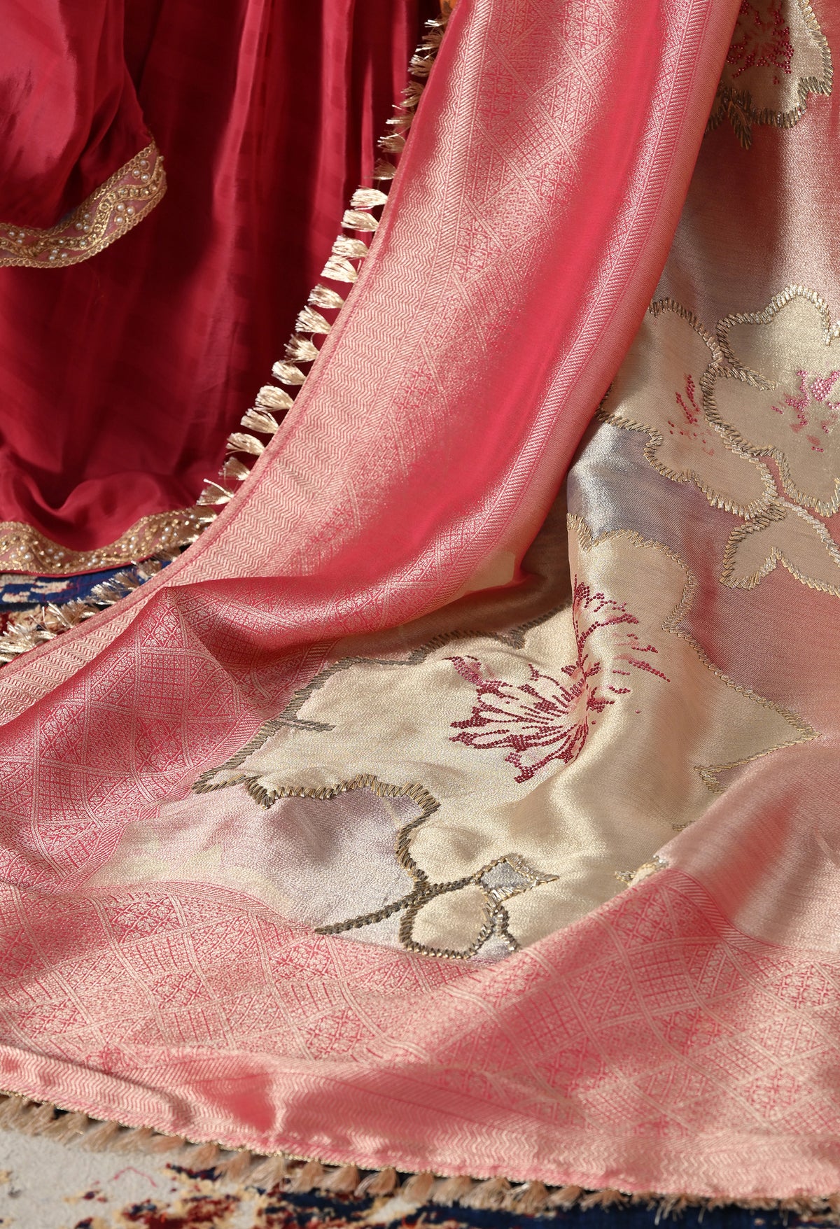 Brick Red & Purple Gharara Suit With Gotta & Crystal Embellishments