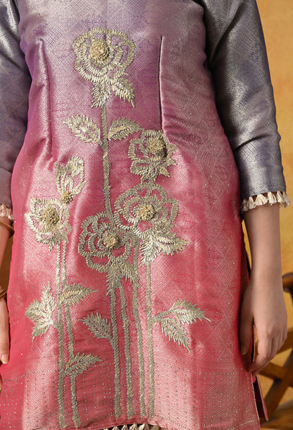 Brick Red & Purple Gharara Suit With Gotta & Crystal Embellishments