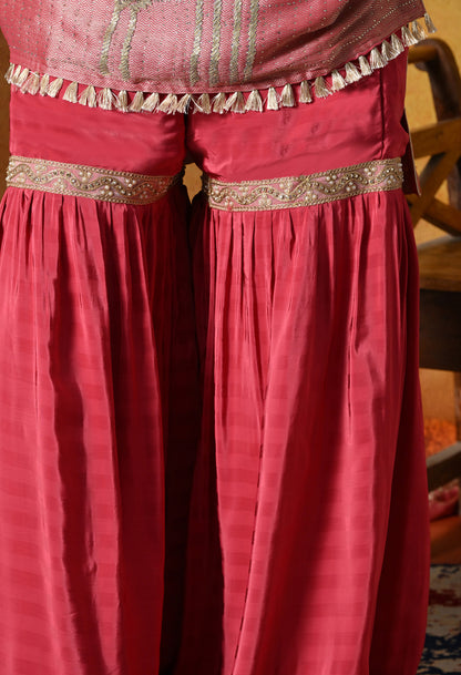 Brick Red & Purple Gharara Suit With Gotta & Crystal Embellishments