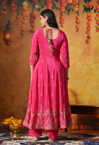 Pink Anarkali With Zardozi, Dabka & Crystal Embellishments