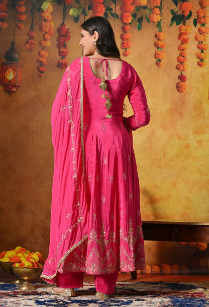 Pink Anarkali With Zardozi, Dabka & Crystal Embellishments