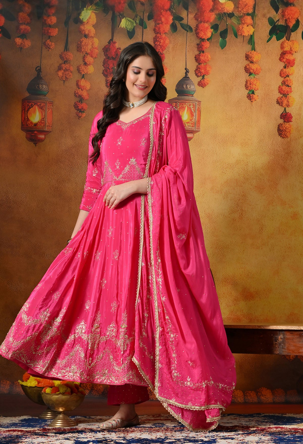 Pink Anarkali With Zardozi, Dabka & Crystal Embellishments