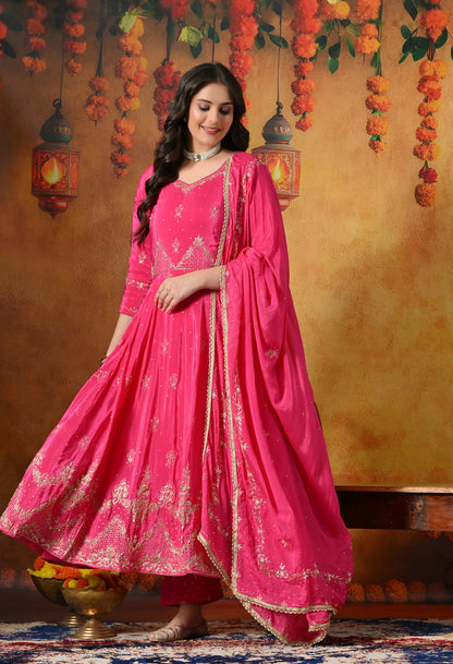 Pink Anarkali With Zardozi, Dabka & Crystal Embellishments