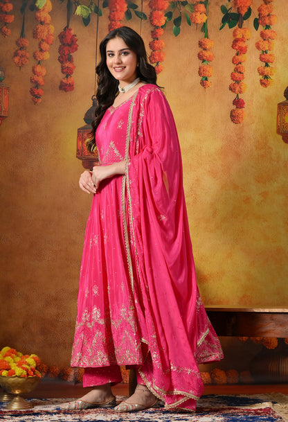 Pink Anarkali With Zardozi, Dabka & Crystal Embellishments