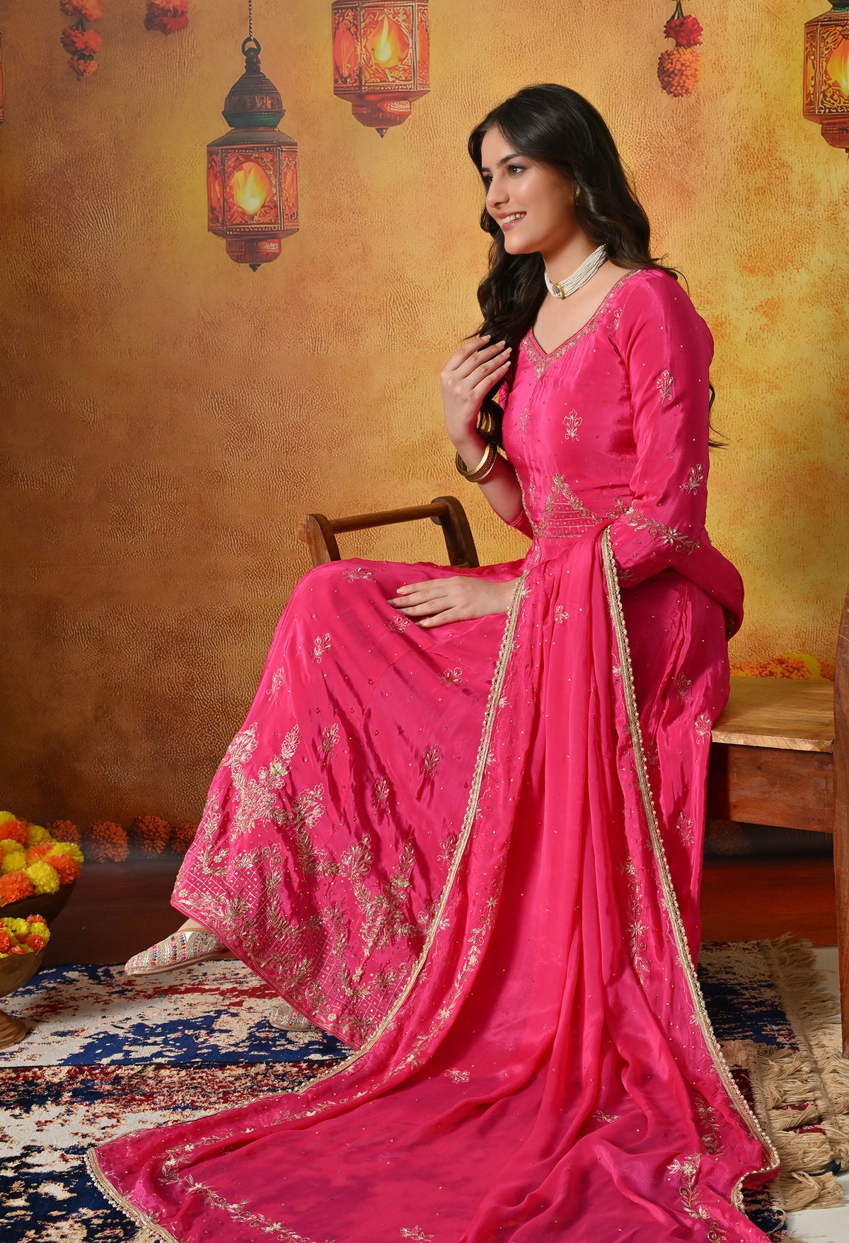 Pink Anarkali With Zardozi, Dabka & Crystal Embellishments