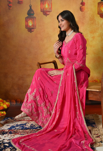 Pink Anarkali With Zardozi, Dabka & Crystal Embellishments