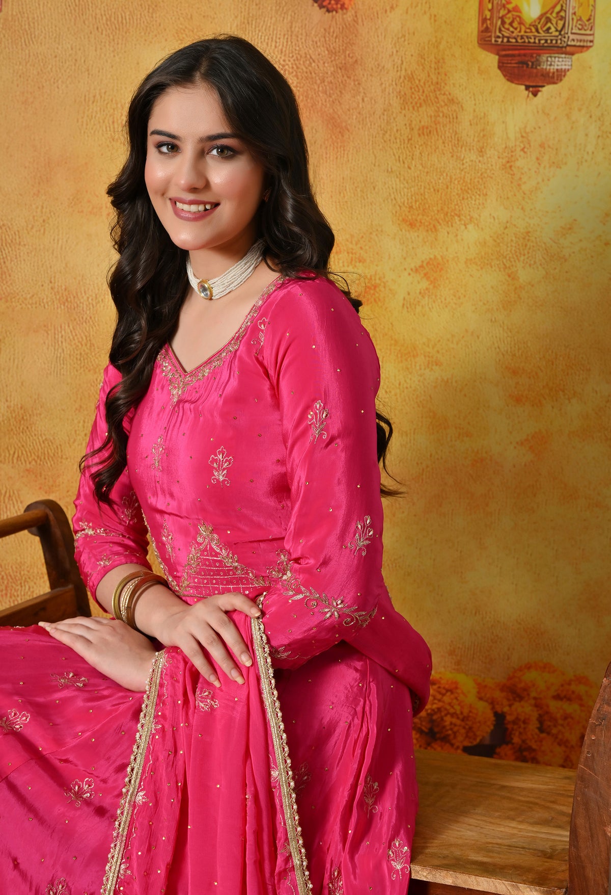 Pink Anarkali With Zardozi, Dabka & Crystal Embellishments
