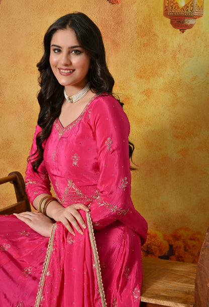 Pink Anarkali With Zardozi, Dabka & Crystal Embellishments