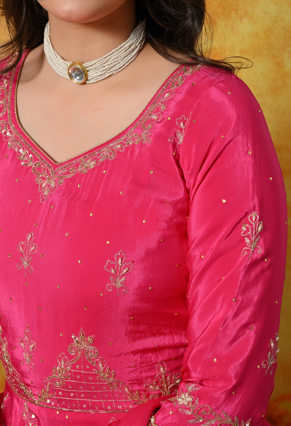 Pink Anarkali With Zardozi, Dabka & Crystal Embellishments