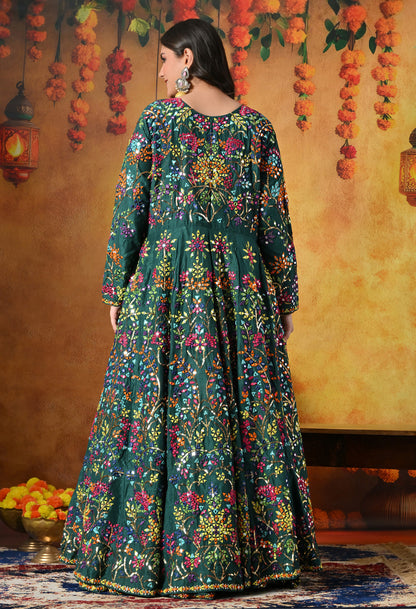 Elegant Green Lehnga with Jacket adorned  with Mirror and Thread Work