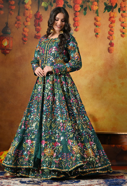 Elegant Green Lehnga with Jacket adorned  with Mirror and Thread Work