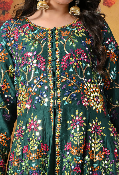 Elegant Green Lehnga with Jacket adorned  with Mirror and Thread Work