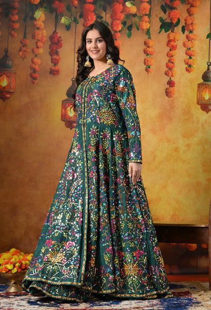 Elegant Green Lehnga with Jacket adorned  with Mirror and Thread Work