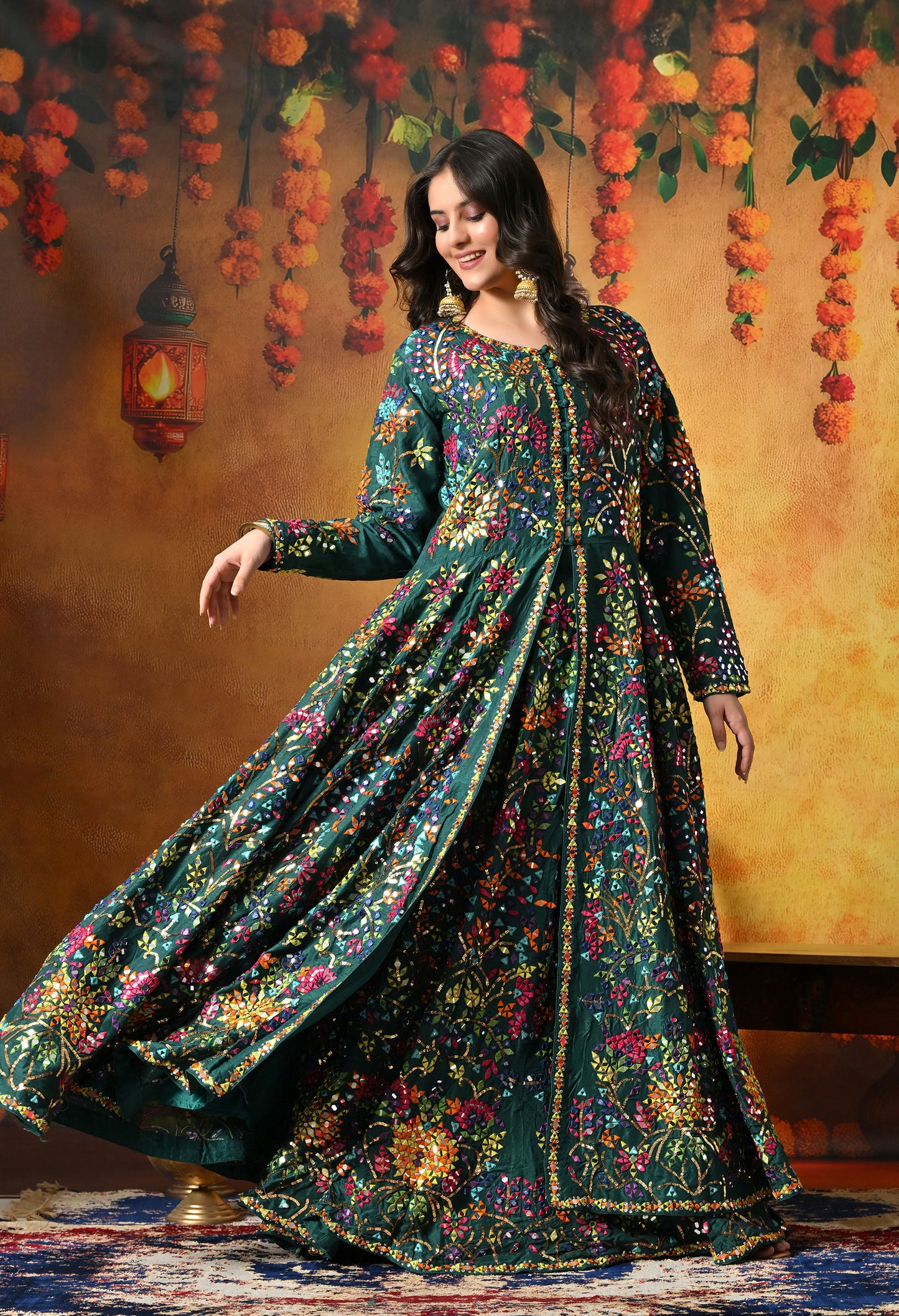 Elegant Green Lehnga with Jacket adorned  with Mirror and Thread Work