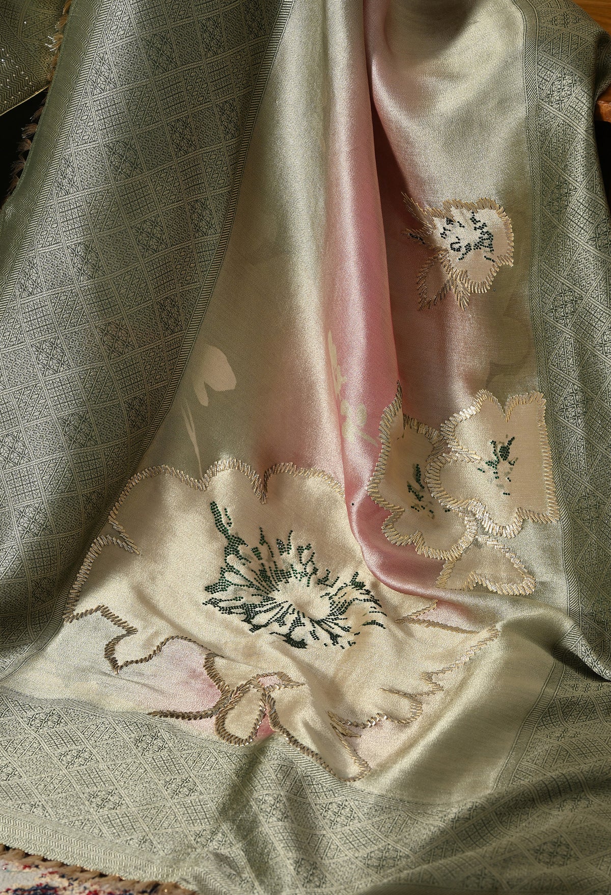 Pink & Green Sharara Set With Graceful Gotta & Crystal Embellishments