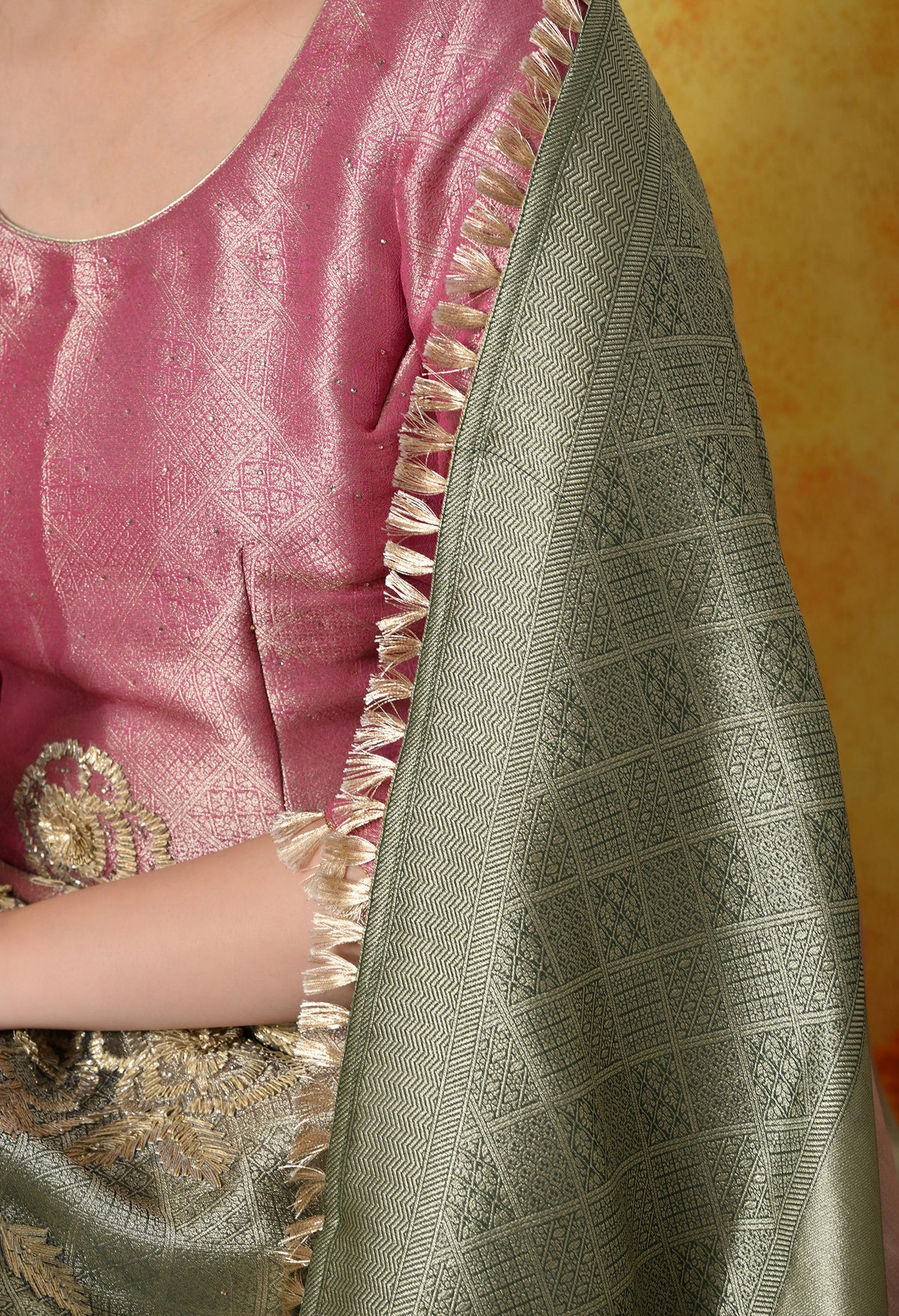Pink & Green Sharara Set With Graceful Gotta & Crystal Embellishments