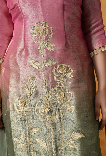 Pink & Green Sharara Set With Graceful Gotta & Crystal Embellishments