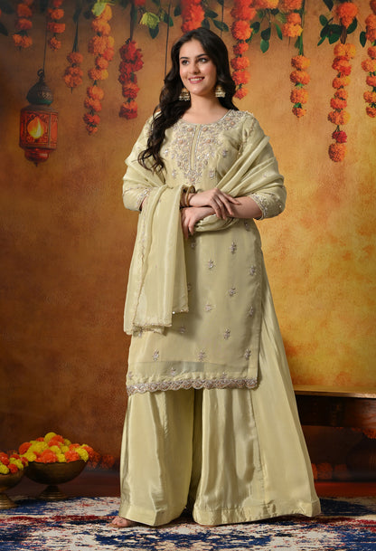 Mesmerizing Green Sharara Set With Zardozi, Dabka & Sequin Work