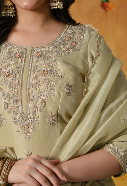 Mesmerizing Green Sharara Set With Zardozi, Dabka & Sequin Work