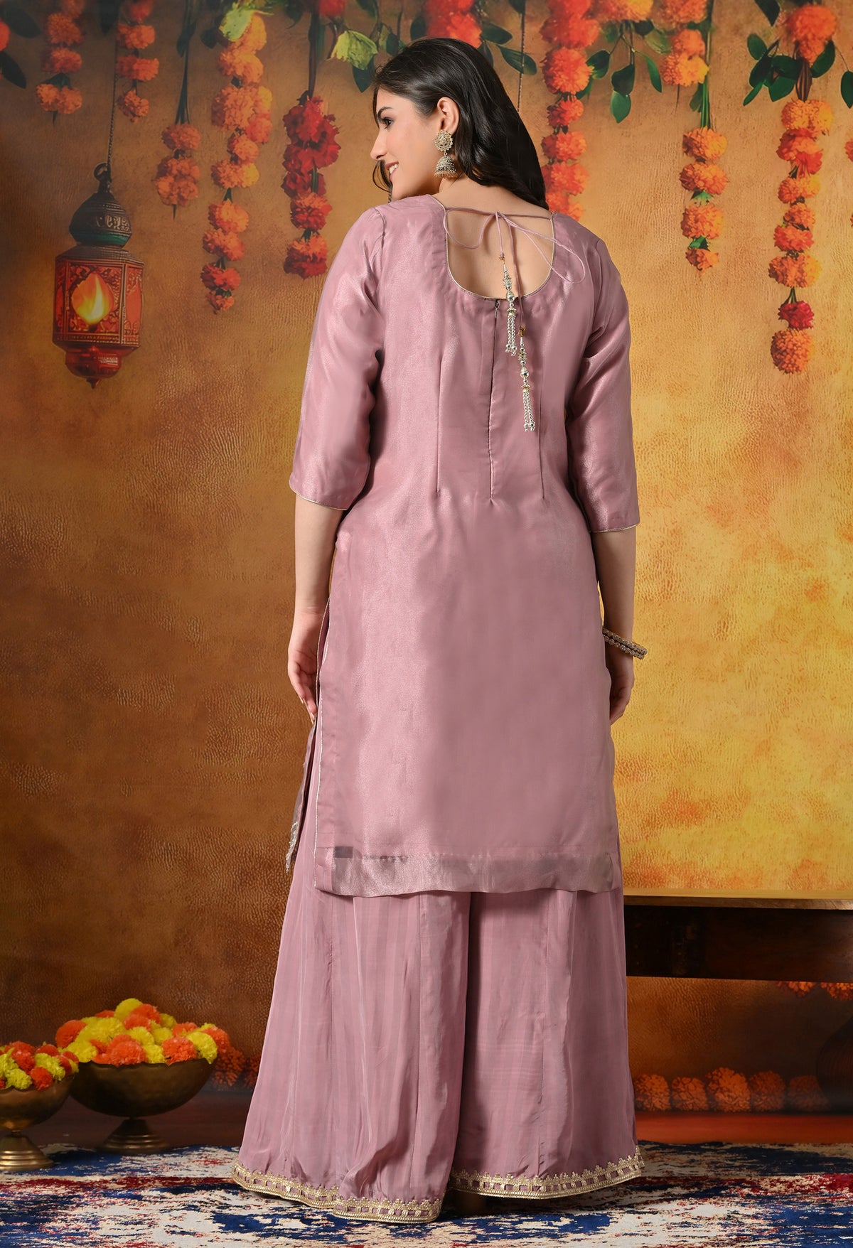 Subtle Dusty Pink Sharara Set With Gotta & Crystal Work