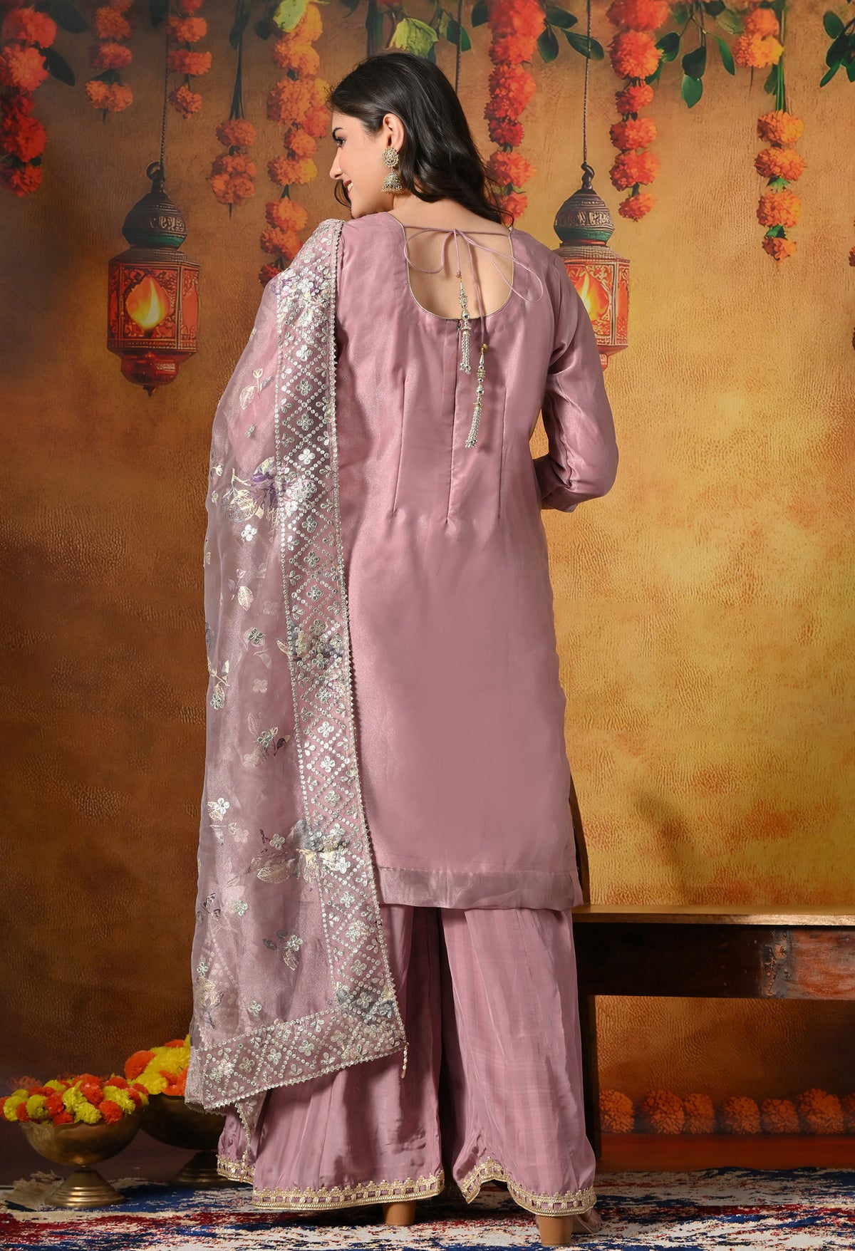 Subtle Dusty Pink Sharara Set With Gotta & Crystal Work