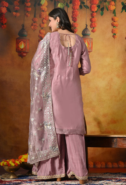 Subtle Dusty Pink Sharara Set With Gotta & Crystal Work