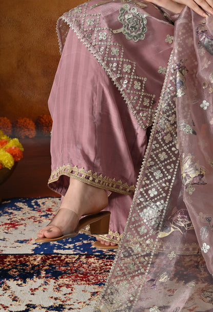 Subtle Dusty Pink Sharara Set With Gotta & Crystal Work